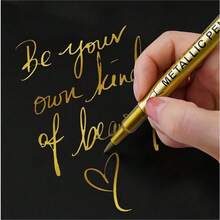 2/4/6pcs Metallic Soft Tip Paint Pens, 2 Colors (Gold/Silver), Suitable For Any Material, Ideal For DIY Painting On Black Cards, Graffiti, Handicrafts And Notebooks, DIY Signature Pens - Perfect Gift For Back To School Season - Multicolor - View 4
