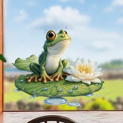 מדבקות חלון אביב, אביב, לוטוס, בעלי חיים, צפרדעים מדבקות קיר לחלונות, מתאים לחדרי שינה, חדרי מגורים, ארונות תצוגה בקניונים, מדבקות דביקות, מדבקות חלון רכב דו צדדיות גלויות, קישוטים לחלונות זכוכית