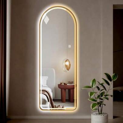 NIERBO Espejo Ovalado Grande de Cuerpo Entero con Luces LED Espejo de Pared de Lujo Espejo de Cuerpo Entero con Luz LED para Dormitorio Salón Guardarropa 40x150CM Arch