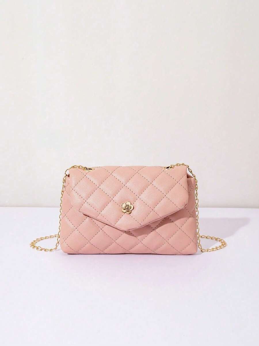 1 buah Tas Selempang Rantai Lipat Kasual Berbahan Quilted untuk Anak Perempuan, Tas Bahu Kecil, Cocok untuk Penggunaan Sehari-hari dan Liburan, Pilihan Hadiah yang Ideal - Berwarna merah muda - View 1