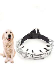 1 pieza Collar de entrenamiento ajustable para perros, con hebilla de liberación rápida, adecuado para perros pequeños/medianos/grandes, para caminar, entrenar, cazar, cadena de collar de metal de acero inoxidable resistente - Plateado - Ver 2