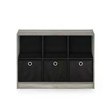 Furinno Básico 3x2 Bookcase Storage con contenedores Roble francés/Negro - Roble francs gris/negro. - Ver 6