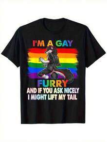 T Shirt Print ,Graphic-Cotton Tees Size Plus, Cartoon Round Neck Short Sleeve, Men'S Funny "I'm Gay & Furry" Pride T-Shirt With Rainbow Flag & Fox Graphic - Soft Black Loose Fit LGBTQ+ Tee For Pride Month, Parties, Casual Wear - Gay Rights Apparel Gift For Men, Playful Design For Furry Community - Round Neck Casual Style,Y2K,Oversized Shirt Men,With Shirt,Summer Tops,Shirt Suitable - màu đen - Xem 8