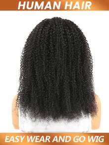 非裔蓬松卷曲半头假发，真人发丝，180%密度，隐形发际线，三合一抽绳无缝翻转式无胶假发，女士卷曲半头假发，180%密度 - Natural Black - 查看 5