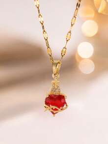 A Charming Vintage Micro - Inlaid Large Red Apple Necklace, A Classic European And American Anniversary Gift - Multicolor - View 12