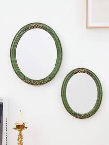 1pc Vintage Lace Pattern Oval Decorative Wall Mirror, European Style Home Decor Wall Art, Creative Vanity Mirror, Suitable For Wall Decor, Dressing Table Mirror And Photography Props - Multicolor - View 6