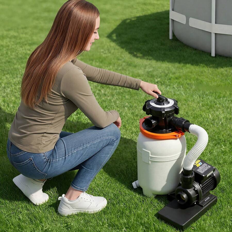 10 In Sand Filter Pump For Above Ground Pool, 0.33 HP 3000 GPH, Swimming Pool Sand Filter Pump With Pre-Assembled Core & Leak-Resistant Design, 6-Way Valve, High-Efficiency Filtration For Pools - View 1