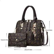 M MENGYISCC 2026 Monogram Print Leather Bag, Dome Top Handle Bag For Women, Stylish Large Capacity Crossbody Bag With Matching Clutch, Versatile Shoulder Style With Cat Pendant, Suitable For Shopping, Office, University, Work, Business, Commuting, Outdoor Activities, Travel, And Outings, Durable And Lightweight - Burgundy - View 3