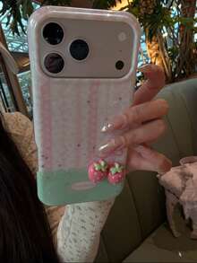 防震草莓元素时尚甜美少女星条纹3D手机壳，适用于 17 Pro Max，全包防摔，兼容 16 Pro、15、16 Pro Max春季款 - 粉色 - 查看 2