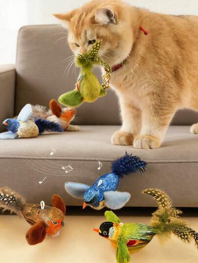 1/5 Piece Cat Doll - Realistic Singing Bird For Self-Entertainment And Boredom Relief. Interactive Cat Doll , Hanging Squeaking Realistic Bird Plush Doll With Faux Feathers, Play With Your Cat, Kitten Singing Bird Doll . Interactive Retractable Cat Doll With Realistic Singing Bird - Door-Mount Kitten Puss, Moving Tail And Singing Mechanism