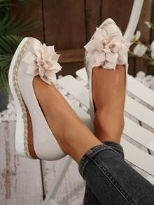Soft Bottom Non-Fatiguing Thick Sole Wedge Heel Slip-On Loafers, Versatile For Daily Commute - Beige - View 2