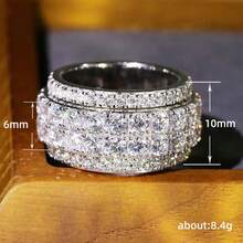 1 chiếc nhẫn nam bản rộng thời trang cao cấp, đính đá Zirconia toàn phần, nhẫn nam thời trang, nhẫn đôi, trang sức phù hợp đeo hàng ngày. - Bạc - Xem 4
