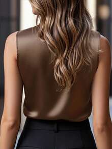 Business Casual Office Sleeveless Thin Shirts Fashion Elegant Going Out Tops Solid Slim Fit Turtleneck Tank Top For Women Four Seasons Wear Summer - Brown - View 5