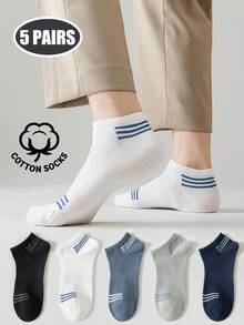 1/5 Đôi tất nam kẻ sọc bằng cotton, tất cổ thấp thoáng khí bằng lưới, tất mặc hàng ngày phù hợp mọi mùa. - Nhiều màu - Xem 12