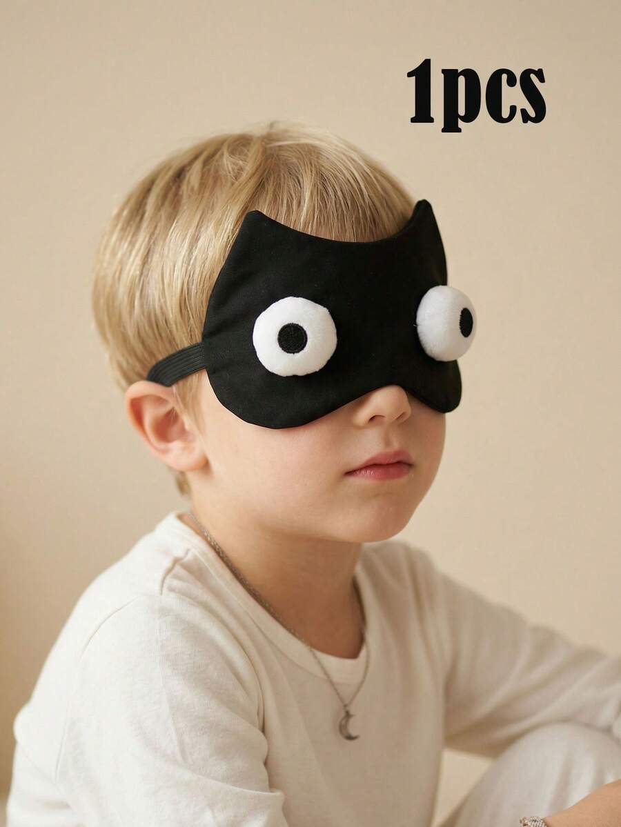 1pc 5-10Y Cartoon Funny Big Eyes Sleep Eye Mask, All Black Eye Protection Sleeping Eye Mask, Nap Light-Blocking Eye Cover, Airplane Travel Eye Mask, Multi-Function Sleep Eye Mask - Black - View 1