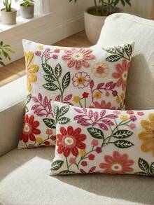 1pc Modern Floral Embroidered Throw Pillow Cover, Suitable For Indoor Decor, All Season Cushion Cover, Pillow Insert Not Included - Multicolor - View 4
