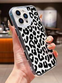 1 chiếc ốp lưng điện thoại trong suốt chống sốc họa tiết da báo, tương thích với iPhone 11/12/13/14/15/16/17 Pro Max/Plus - màu đen - Xem 5