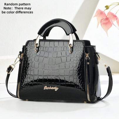 M MENGYISCC 2026 Black Embossed PU Leather Handbag, Women's Elegant Structured Top Handle Bag, Fashion Large Capacity Crossbody Bag, Multifunctional Shoulder Bag Suitable For Shopping, Office, School, Work, Business, Commuting, Outdoor Activities, Travel And Outings, Lightweight And Durable