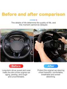 1pc PU Leather Embroidered Soft & Comfortable Anti-Slip Breathable Car Steering Wheel Cover, Fits Most Sedans, Vehicles, SUVs, Universal 15 Inch, Unisex Car Interior Accessory - Style a - View 7