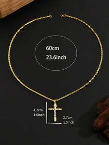 Colier bărbătesc placat cu aur de 18K, cu pandantiv cruce bicoloră vintage cu Isus, 1 buc., bijuterii religioase cu design contrastant, accesoriu prețios care nu se decolorează, potrivit pentru modă zilnică și ținute religioase comemorative. - Aur - Vizualizare 3