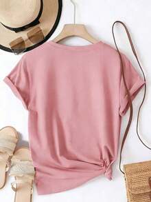 Graphic TeesWomen's Plus Size 100% Cotton Short Sleeve Crew Neck T-Shirt - With "I Sought The Lord And He Heard And He Answered" Faith Graphic (White Font Design), Soft Breathable Casual Top Suitable For Daily Leisure & Faith-Inspired Gatherings100% CottonWomen's Casual Cotton Tee Mother's Day Gift - 粉色 - 查看 2