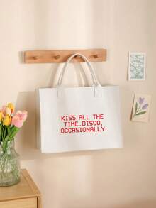 1 pezzo Borsetta in feltro con stampa "Bacia sempre. Disco occasionalmente" come regalo monogramma, borsa shopping invernale, borsa tote come regalo di viaggio per uomo o donna, merchandising album o tour - Bianco - Visualizzare 9