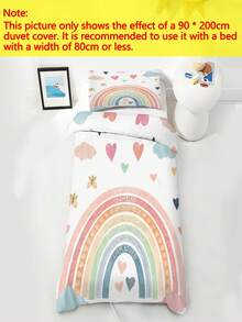 2/3 PIEZAS Funda nórdica con corazones arcoíris en tonos pastel, estilo bohemio lindo, de tela de microfibra suave, forma rectangular, con texto de afirmación positiva y estampado de mariposas, transpirable y resistente a las arrugas para dormitorio de niños, guardería, todas las estaciones - Multicolor - Ver 4