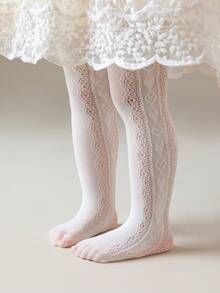 1件轻薄米色儿童打底裤，网眼镂空心形鱼骨设计，经典简约时尚，亲肤柔软舒适透气，多功能舞蹈紧身裤，适合日常穿着、度假、派对、旅行、返校，可搭配公主裙 - 米色 - 查看 7