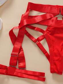 Women's Sexy Lingerie Set, Underwire Push-Up Bra, Garter Belt Set With Chain - Red - View 8