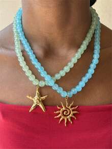 Multi-Layer Beach Vacation Necklace For Women, Fashion Starfish & Shell Beaded Necklace, Bohemian Ocean Series - Necklace - View 3