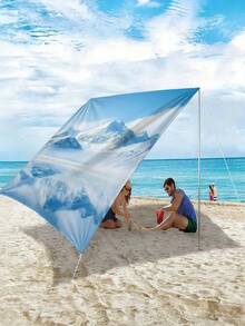 1pc Winter Snowy Mountain Landscape Pattern Waterproof Camping Tent Sunshade, Suitable For Garden, Yard, Beach, Outdoor Adventure, Picnic Mat (Excluding Frame), Comes With Reinforcement Rope - B - View 4