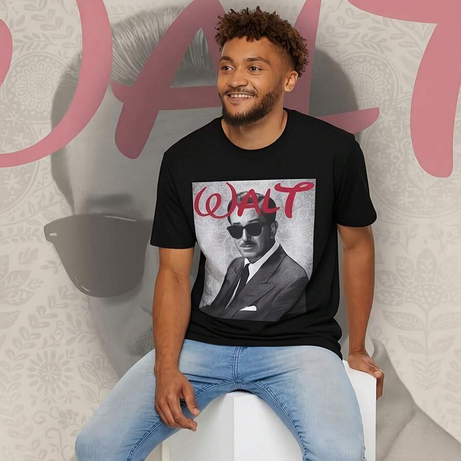 Retro Classic WALT Graphic Tee - Soft Unisex Vintage T-Shirt For Fans, Magic Kingdom Vacation, Casual Fashion - 黑色 - 查看 1