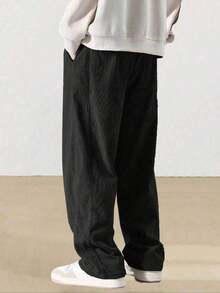 1pc Men's Corduroy Drawstring Waist Wide Leg Casual Sports Pants, Suitable Outdoor Activities - 黑色 - 查看 7
