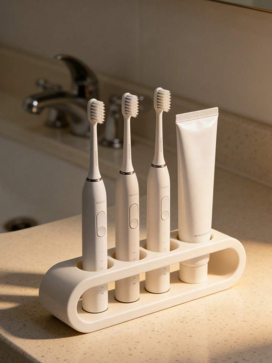 4-Slot Electric Toothbrush Holder, Multifunctional Toothbrush And Toothpaste Storage Rack For 4 Electric Toothbrushes, Bathroom Storage Tool, Compact Countertop Bathroom Organizer To Keep Bathroom Tidy And Organized - Multicolor - View 1