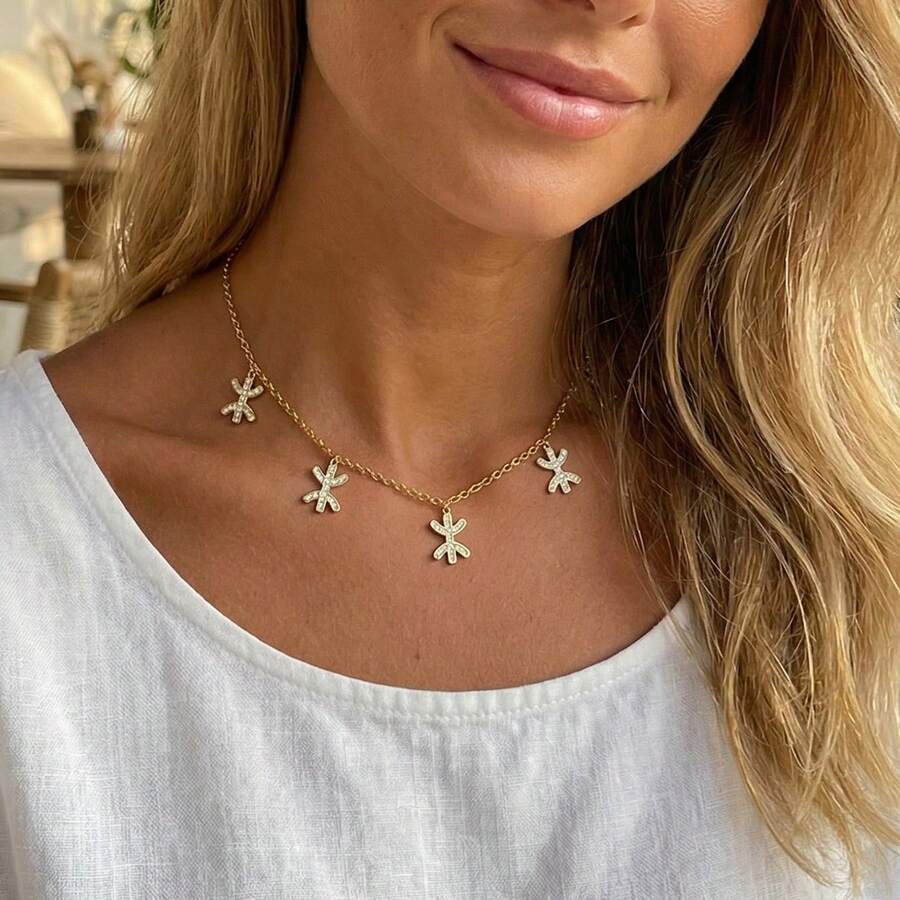 1 pieza Tobillera de acero inoxidable chapada en oro de 18K con diamantes de imitación con forma de estrella de mar, ajustable, resistente a la decoloración, accesorio de estilo minimalista y de moda para vacaciones - estrella de mar - Ver 1