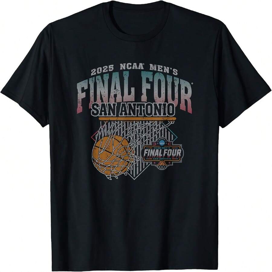 NCAA Final Four 2025 Basketball San Antonio TX Vintage Black T-Shirt - 黑色 - 查看 1