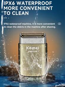 Kemei KM-1536 Máy cạo râu điện chuyên nghiệp chống nước dành cho nam giới, sạc USB, máy cạo râu hai lưỡi hai lưới, máy cạo đầu hói, máy tỉa tóc/râu đầu nổi với lưỡi thay thế. - gừng - Xem 9