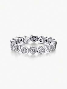 MODIAN Anillo de corazón con diamantes completos de plata esterlina S925 minimalista y vintage, anillo midi apilable, accesorio versátil como regalo para cumpleaños, fiesta, boda, propuesta - Plateado - Ver 1