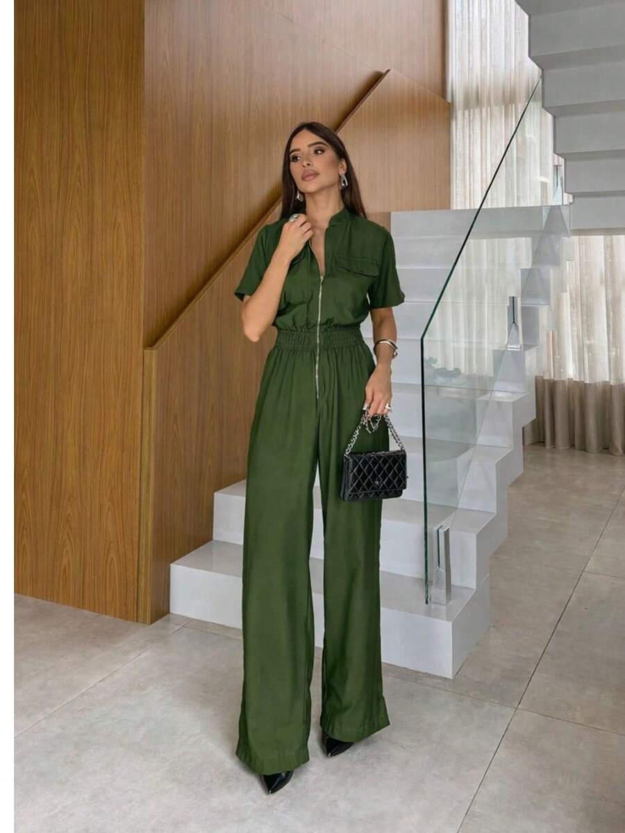 Super  Women's Tailored Jumpsuit, Stylish Woman, Shiny, Winter, Holiday, School, Vacation, Home. - 綠色 - 查看 1