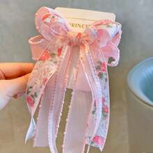 1 chiếc kẹp tóc nơ bằng satin in họa tiết lưới tươi tắn và ngọt ngào dành cho nữ - Nhiều màu - Xem 5