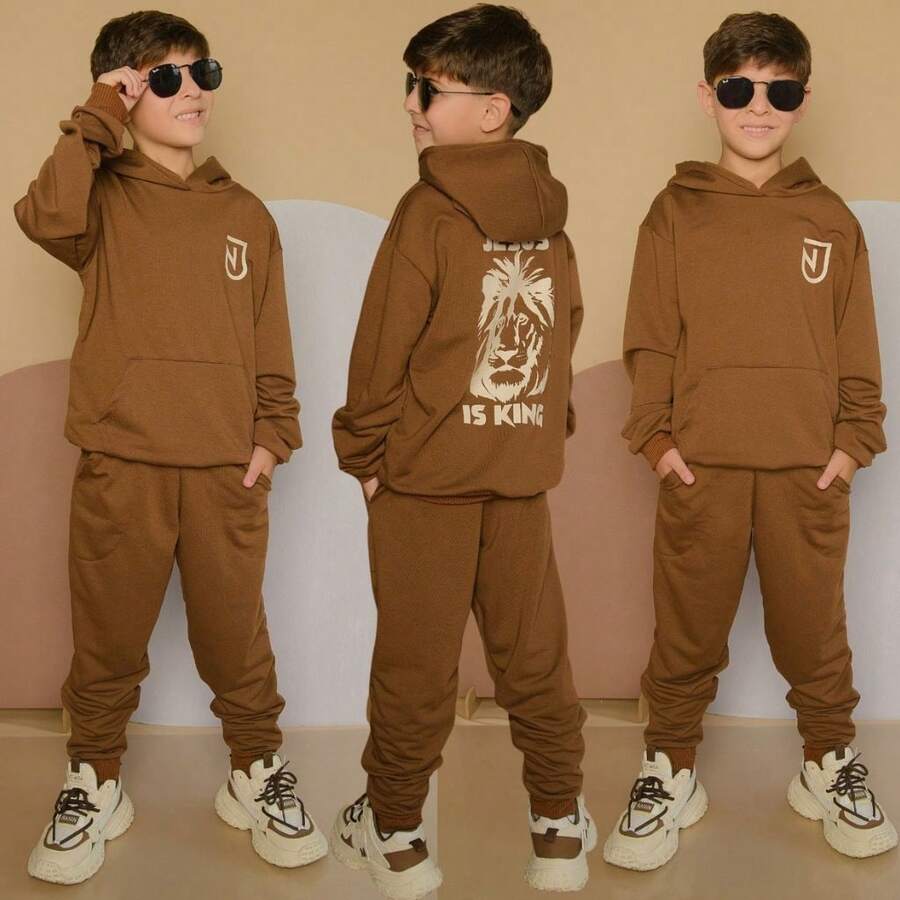 Boys' Winter Clothing Launch - 2-Piece Set - Fits Ages 2 To 12 - Youth Outfit - 駝色 - 查看 1