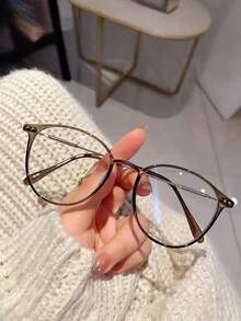 1. Kính gọng tròn bằng nhựa PC, càng kính kim loại, kiểu dáng đơn giản, không cần độ của bà Fu. - màu nâu - Xem 2