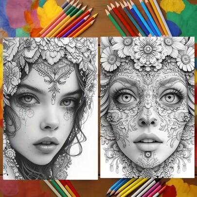 1 Piece Masquerade Beauty Themed Coloring Book, 24 Pages Single-Sided Printing, Revolving Around Women Wearing Masks, Incorporating Carnival, Bohemian, And Exotic Styles, Includes Feather Headdresses, Elaborate Masks, Floral Vines, Intricate Tattoos, Vintage Costumes, Full Of Artistic And Exotic Charm