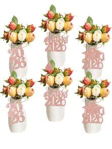 12pcs/Set Rose Gold Glitter "Class Of 2026" Graduation Party Vase Tags Decorations - Rose Gold - View 4