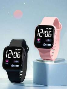 Bộ 2 chiếc. Đồng hồ điện tử vuông màn hình LED kỹ thuật số cổ điển tối giản, thời trang dành cho thanh thiếu niên. Thích hợp để đeo hàng ngày như đi học, dự tiệc, du lịch. Cũng là một món quà tuyệt vời cho bạn bè hoặc sinh nhật. - Nhiều màu - Xem 13