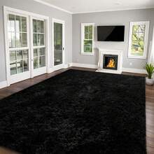 Rectangular Shaggy Rugs Living Room, Grey Large Rugs For Living Room, Soft And Fluffy Area Rugs For Bedroom, Durable And Easy To Clean Modern Home Decor, Atmosphere High End Decorative Carpet. - Black - View 9