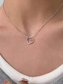 BALMORA 1 chiếc dây chuyền mặt hình trái tim rỗng, thanh lịch, thời trang bằng bạc sterling 925, món quà đeo hàng ngày dành cho phụ nữ, quà tặng Ngày của Mẹ. - Bạc - Xem 4