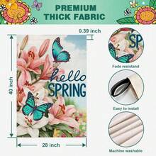 Hello Spring House Flag Lily Flowers Butterfly 12x18 Inch Double Sided Summer Large Burlap Outside Flag For Yard Outdoor Decoration - mặc định - Xem 7