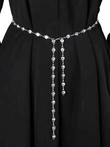 1pc Adjustable Silver Crystal Rhinestone Waist Chain, Sparkling Crystal Body Chain, Party Accessory For Women - Silver - View 2
