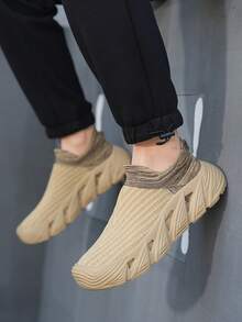 Slip-On Breathable Mesh Men's Shoes, New Summer Thick Sole Anti-Slip Durable Lightweight Mesh Sneakers - Khaki - View 7